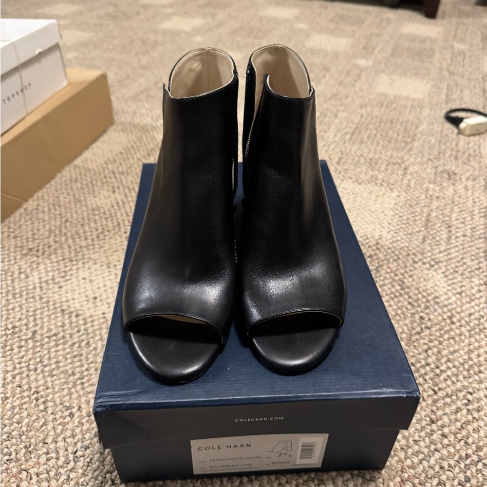 Cole Haan Black Peep-Toe Ankle Booties